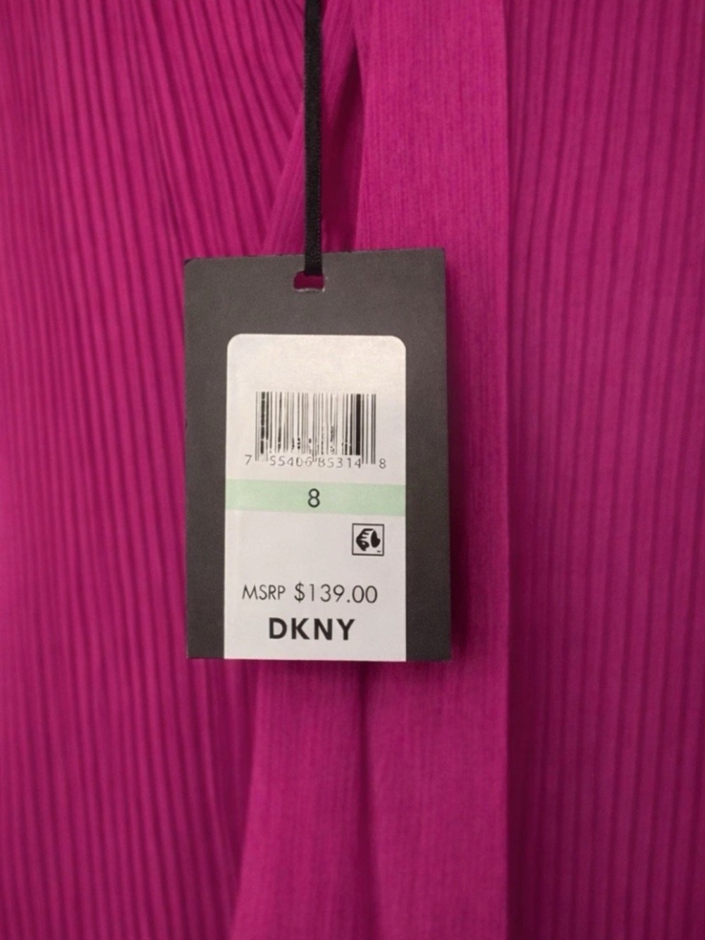DKNY Sleeveless Tie-Neck Shift Dress with Ruffle Hem in Fuchsia Size 8 - Picture 3 of 3